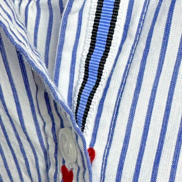 Talbots Womens XS Striped Button Down Shirt Red Heart Print Long Sleeve Cotton - Picture 6 of 12